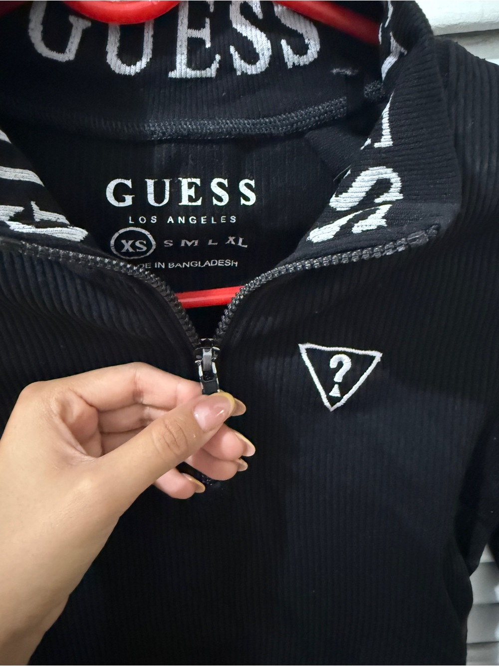 GUESS Black Ribbed Quarter Zip - Picture 2 of 3